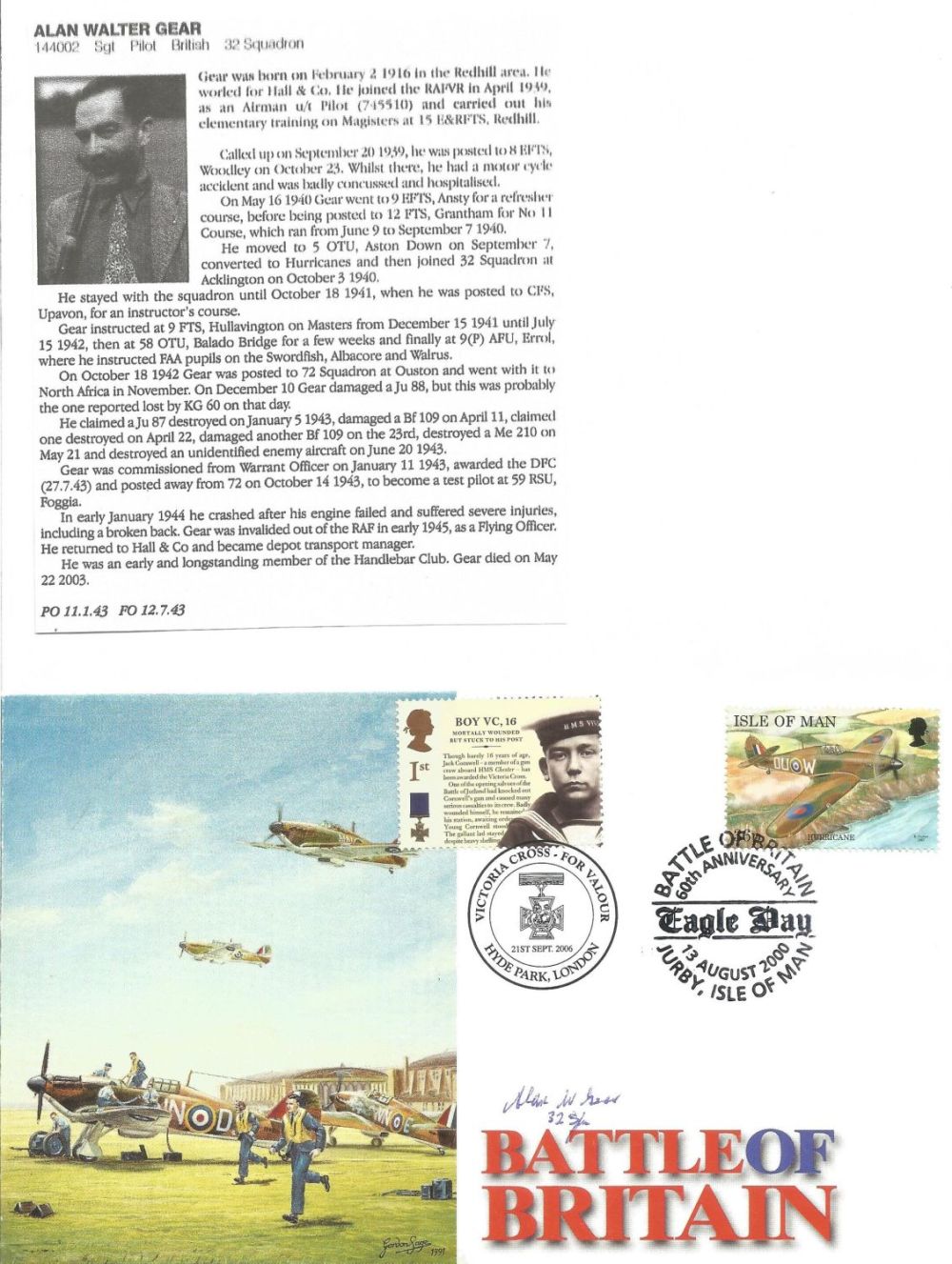 Lot 804: WW2 BOB fighter pilot Alan Gear 32 sqn...