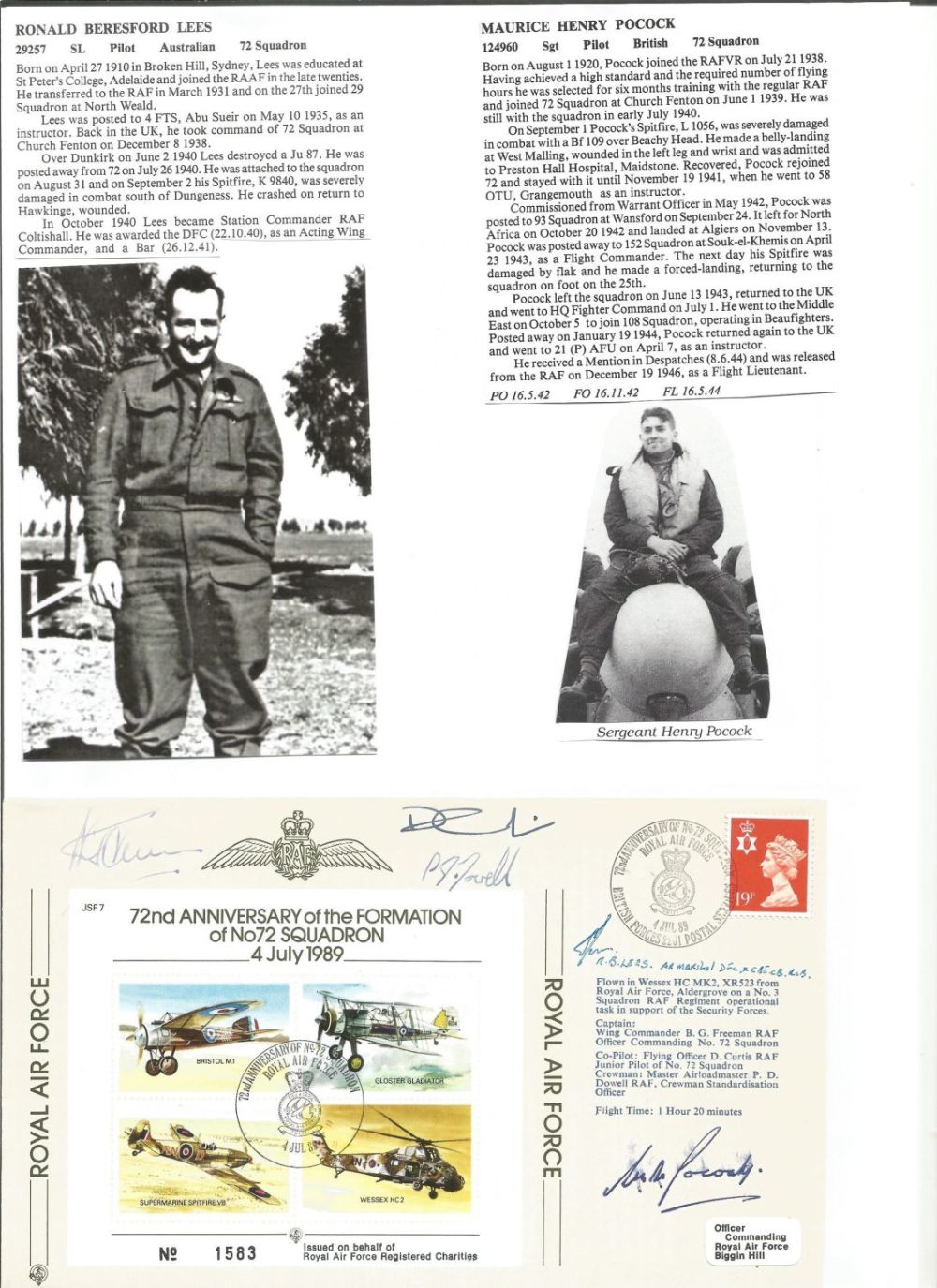 Lot 835: WW2 BOB fighter pilot Ronald Lees 72 sqn,...
