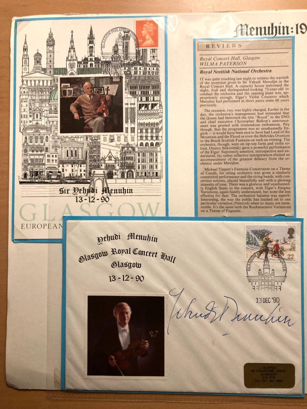 Lot 322: Yehudi Menuhin signed 1990 Glasgow music cover set...