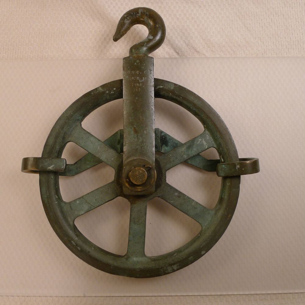 Lot 353: An original Air Ministry antique brass, bronze pulley...