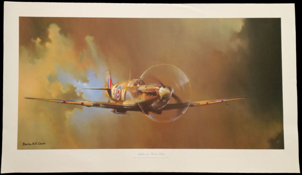 Lot 70: Spitfire by Barrie Clark 40x23 inch colour print....