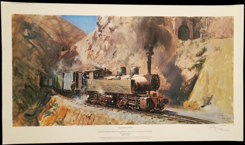 Lot 81: The Climb to Asmara by Terence Cuneo 18.5x32...