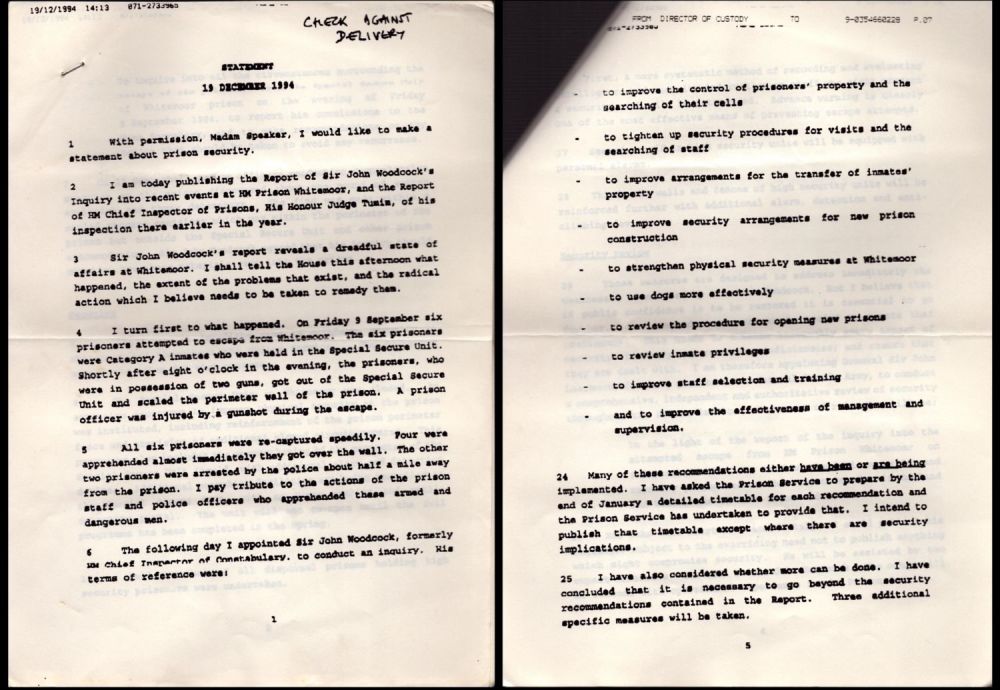 Lot 93: Kray Collection typed Statement Transcript from 19/12/1994 regarding...