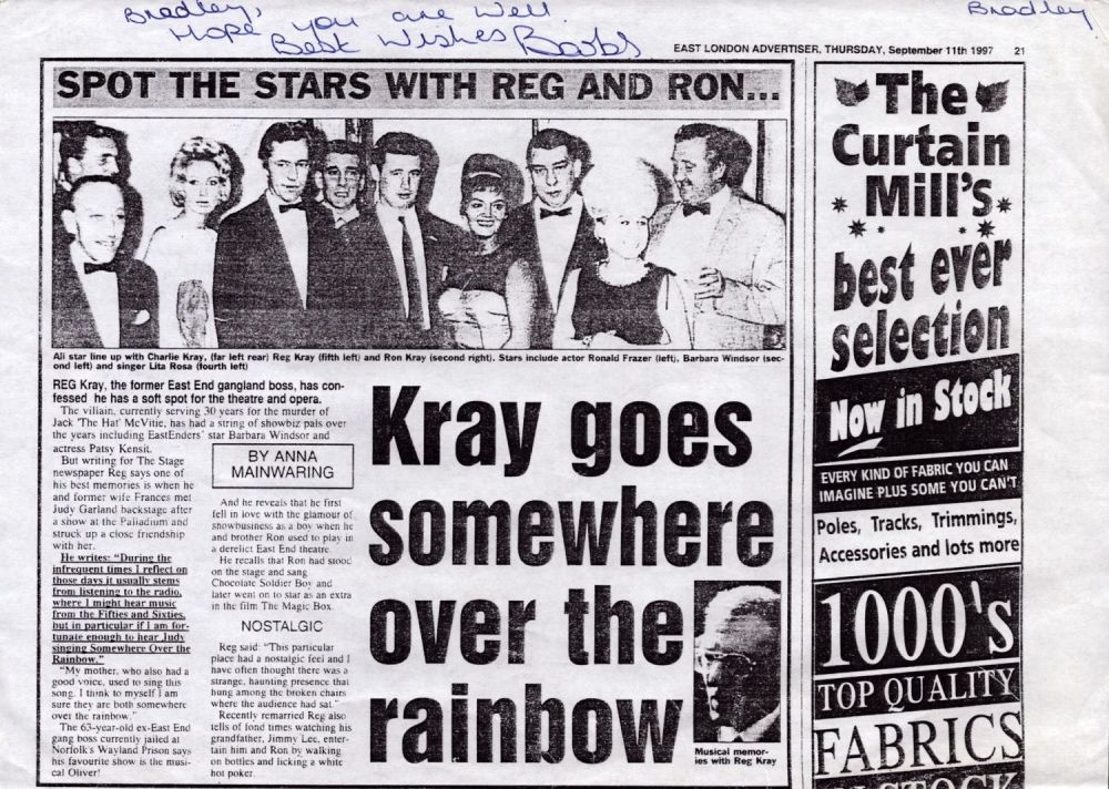Lot 96: Photocopy of 1997 newspaper article of The Kray...