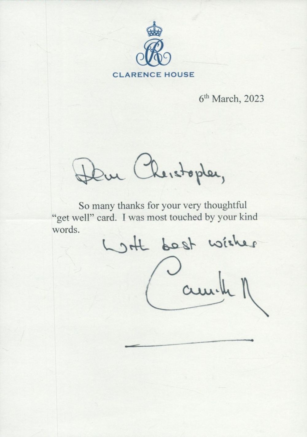 Lot 147: Queen Camilla Her Majesty The Queen signed letter...