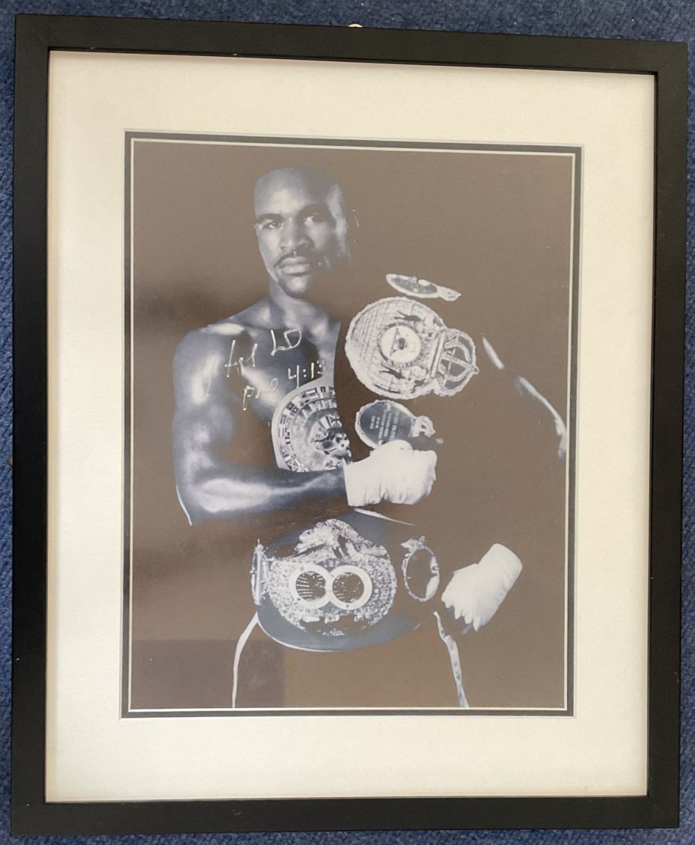 Lot 173: Evander Holyfield signed 20x16 mounted and framed black...