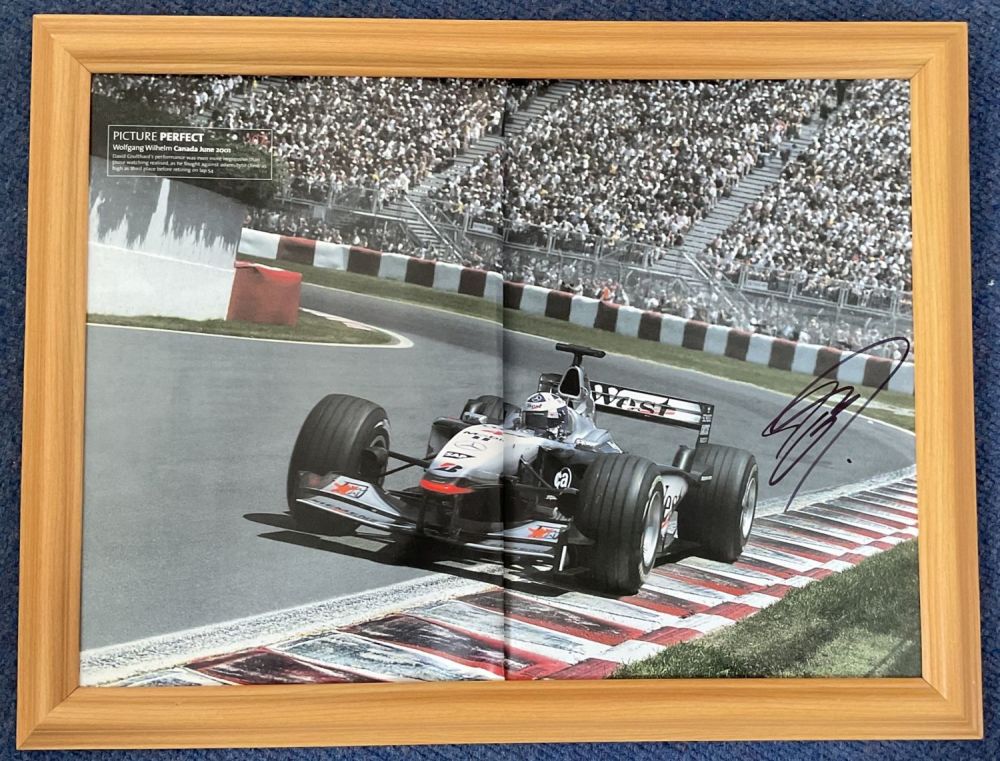 Lot 192: F1 David Coulthard Signed Folded Poster/Magazine, Framed to...