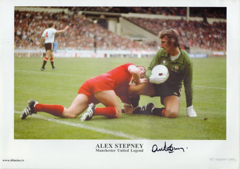 Lot 202: Alex Stepney signed 16x12 inch Manchester United Legend...