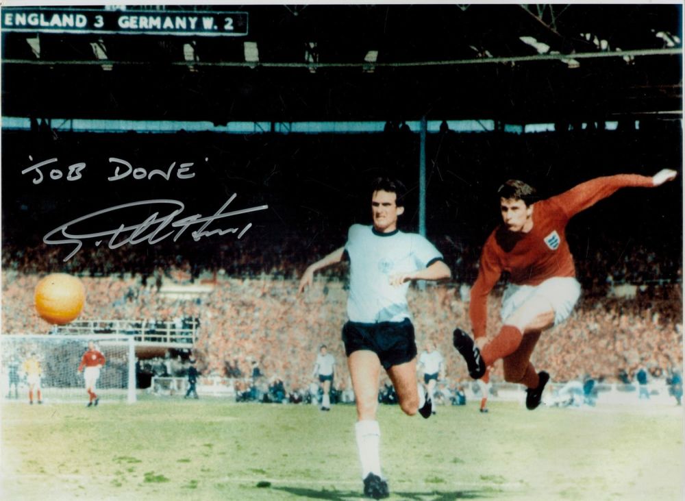 Lot 203: Geoff Hurst signed 16x12 inch 1966 World cup...