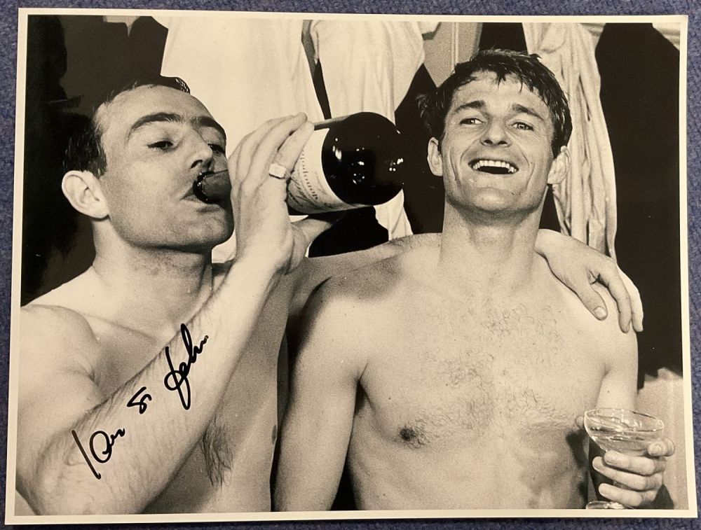 Lot 217: Ian St John signed 16x12 inch black and...