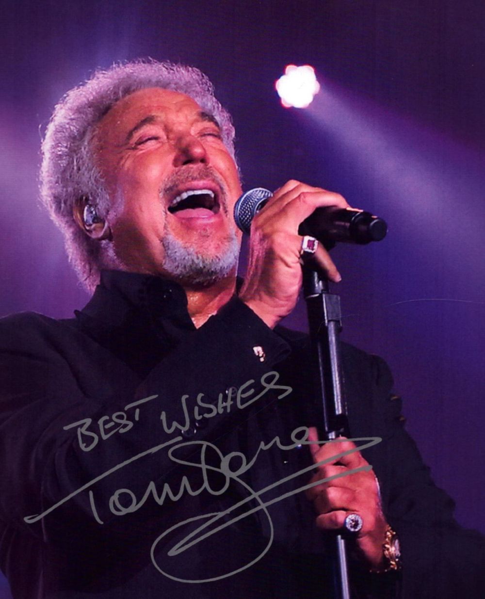 Lot 297: Tom Jones signed 7x5inch colour photo. Good condition....