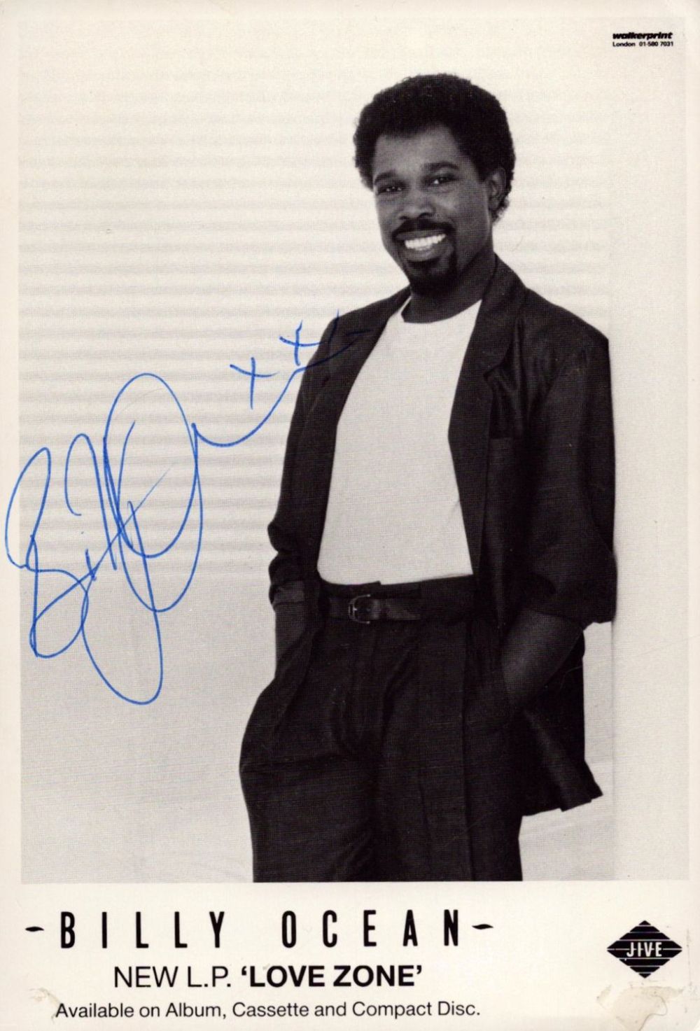 Lot 342: Billy Ocean signed 6x4inch black and white photo....
