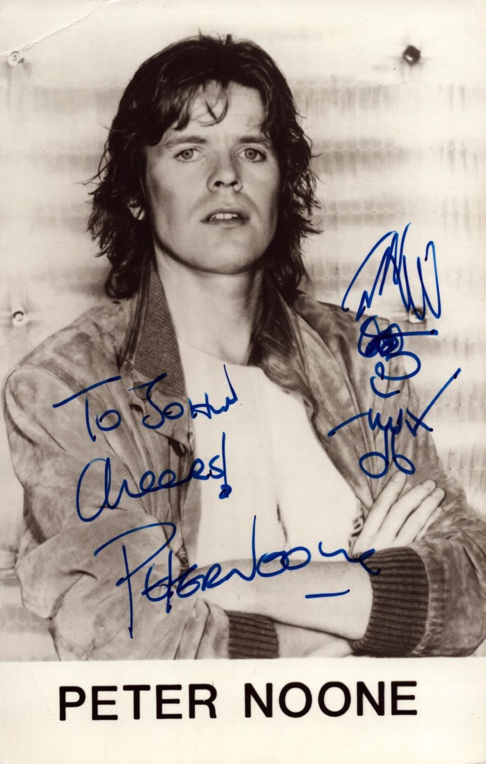 Lot 343: Peter Noone signed 5x4inch black and white photo....