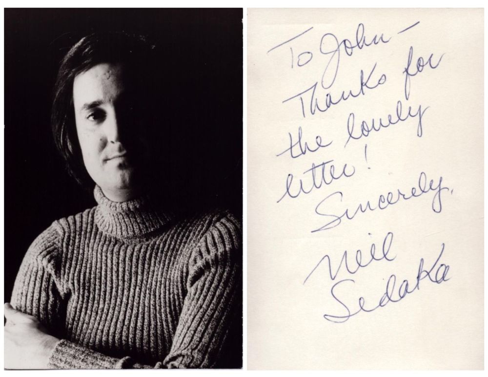 Lot 352: Neil Sedaka signed 5x3inch black and white photo....