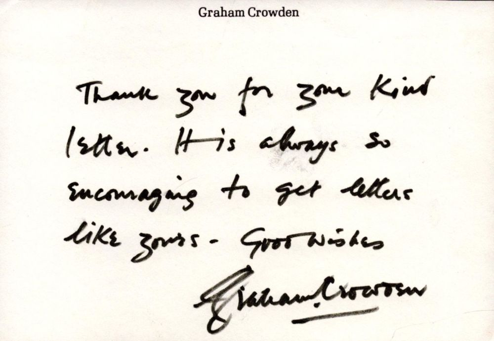 Lot 379: Graham Crowden signed 6x4inch note. Good condition. All...