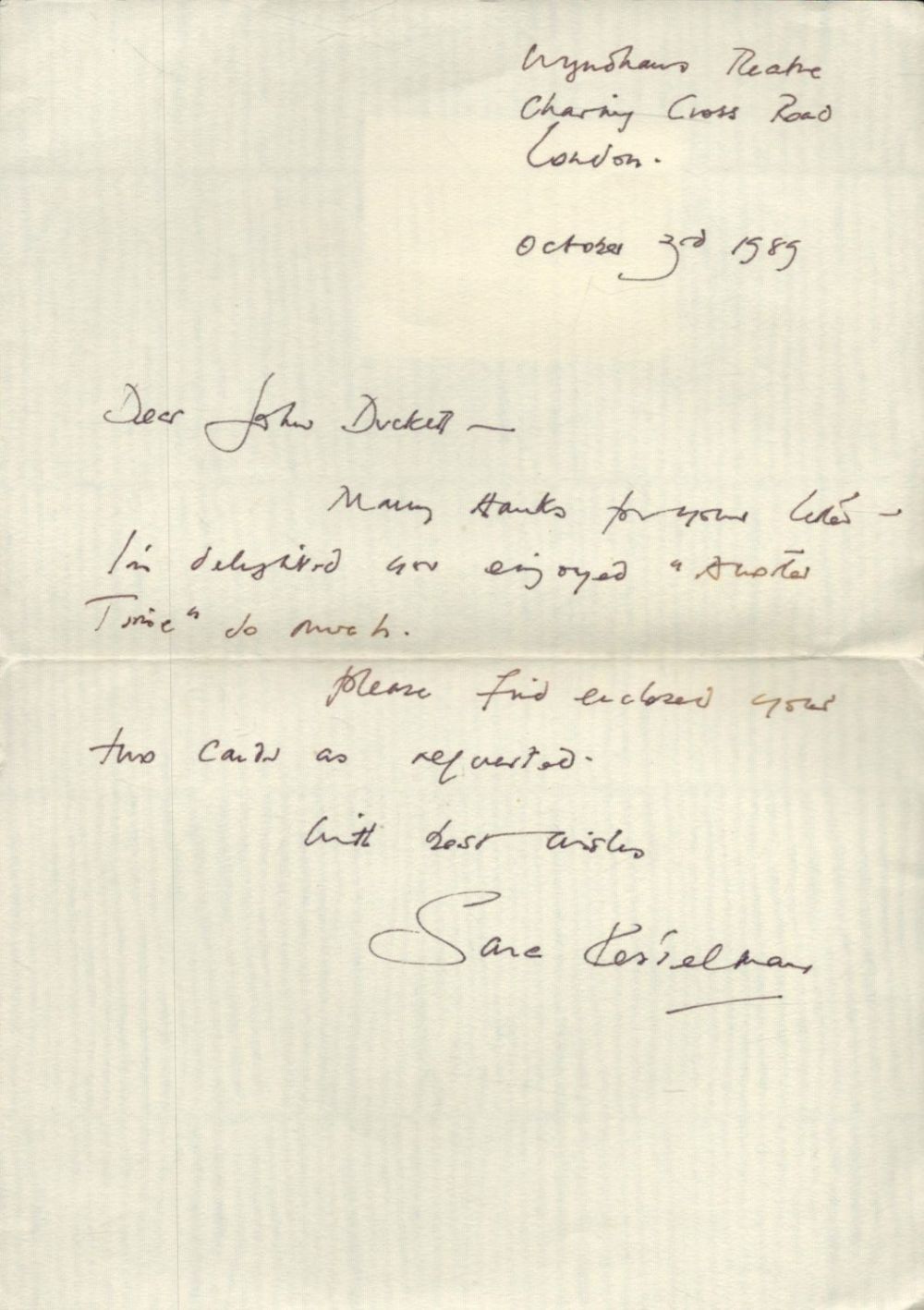 Lot 387: Sarah Kestelman ALS. Good condition. All autographs come...