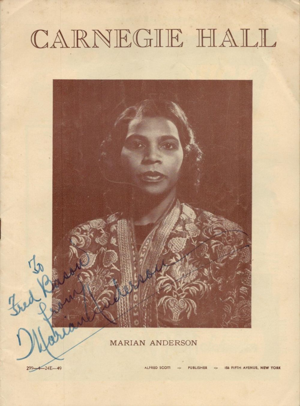 Lot 395: Marian Anderson signed Carnegie Hall programme. Signed on...