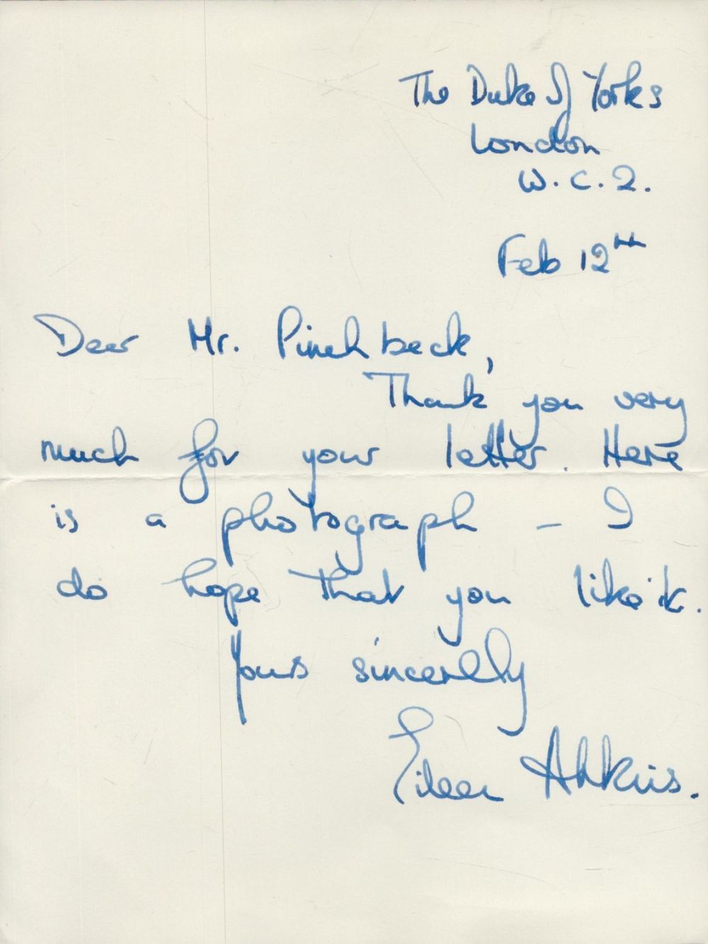 Lot 396: Eileen Atkins ALS. Good condition. All autographs come...