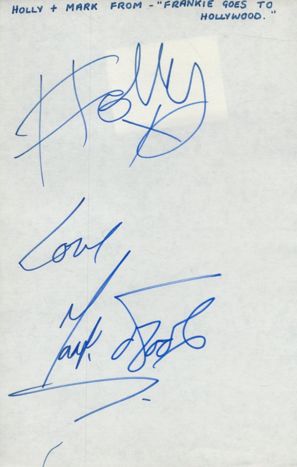 Lot 418: Frankie goes to Hollywood signed A5 page. Good...