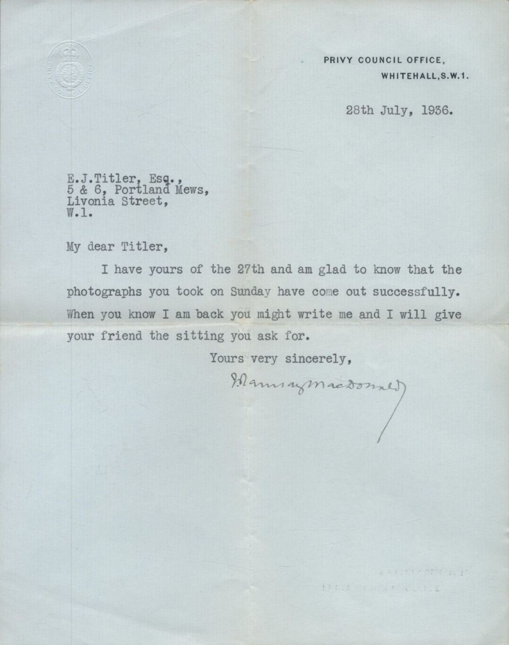 Lot 511: Ramsay MacDonald former Prime Minister TLS dated 28th...