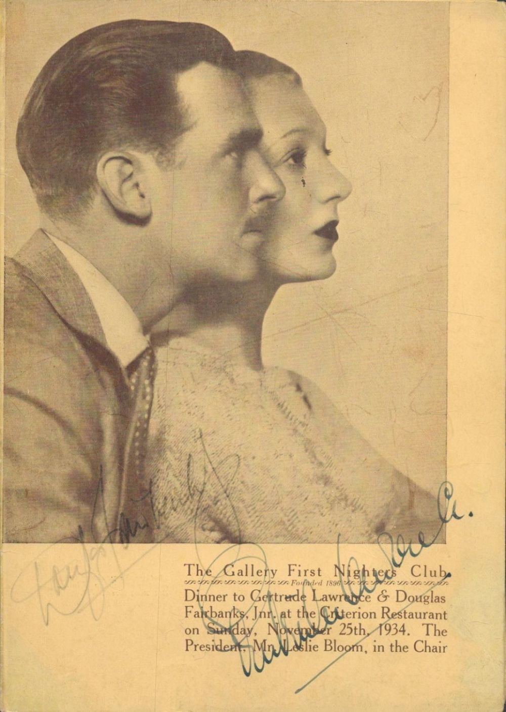 Lot 541: Douglas Fairbank and Gertrude Lawrence signed Gallery First...