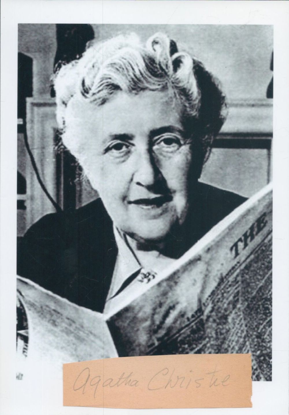 Lot 573: Agatha Christie signed 4x1 inch approx. irregular cut...