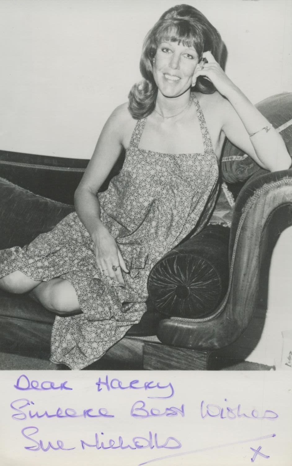 Lot 325: SUE NICHOLS Early signed young 6x4 black and...