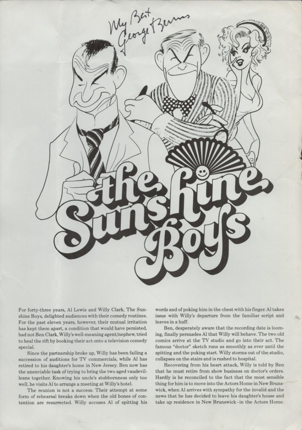 Lot 395: George Burns signed The Sunshine Boys newspaper write...