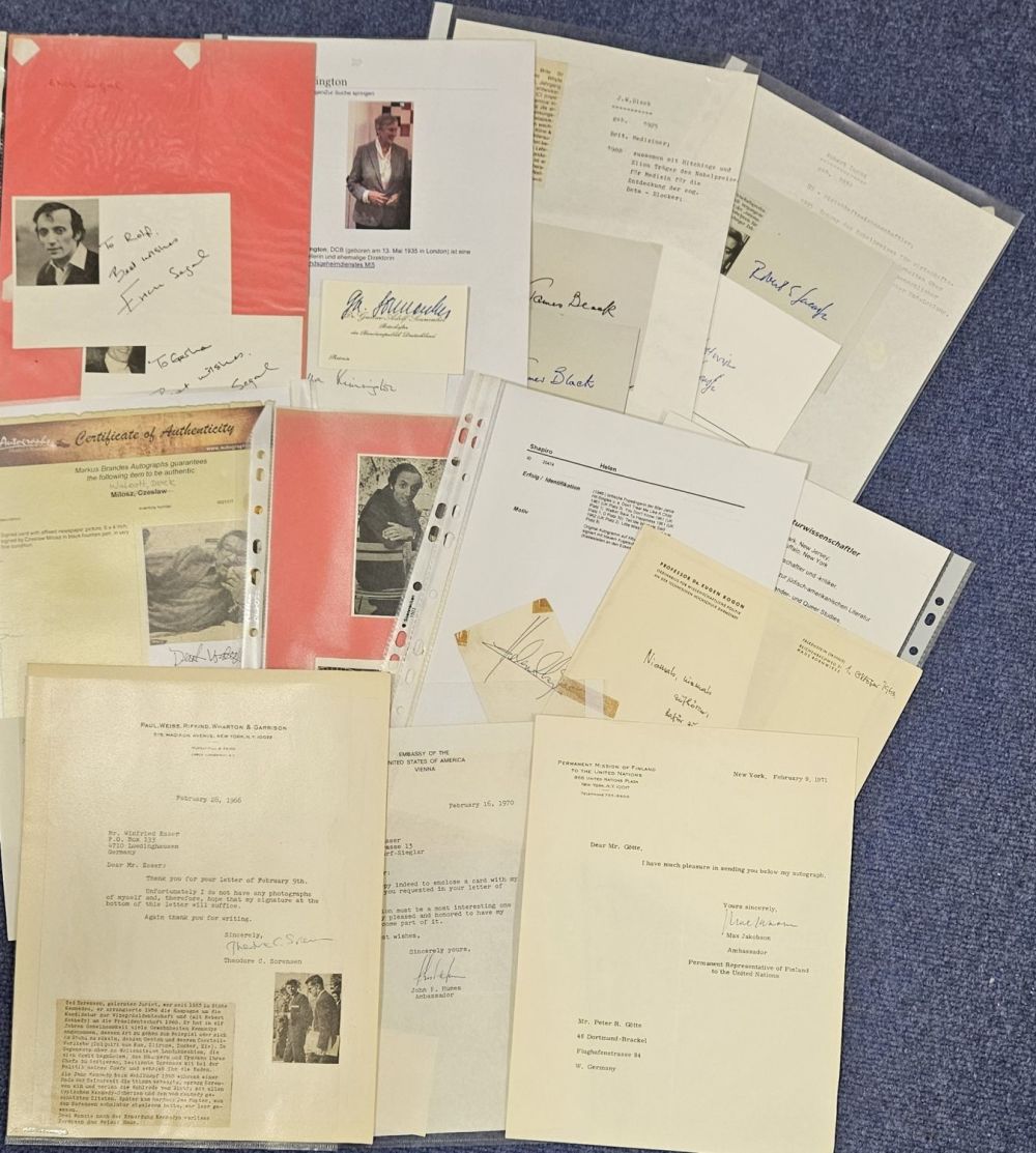 Lot 72: Miscellaneous 10 signed Autograph card/page. Erich Segal American...