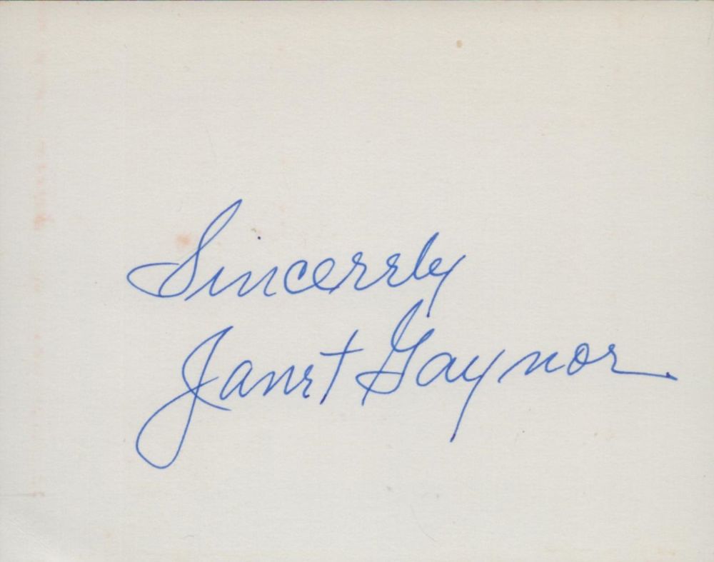 Lot 149: Janet Gaynor signed 6x4 inch white card and...