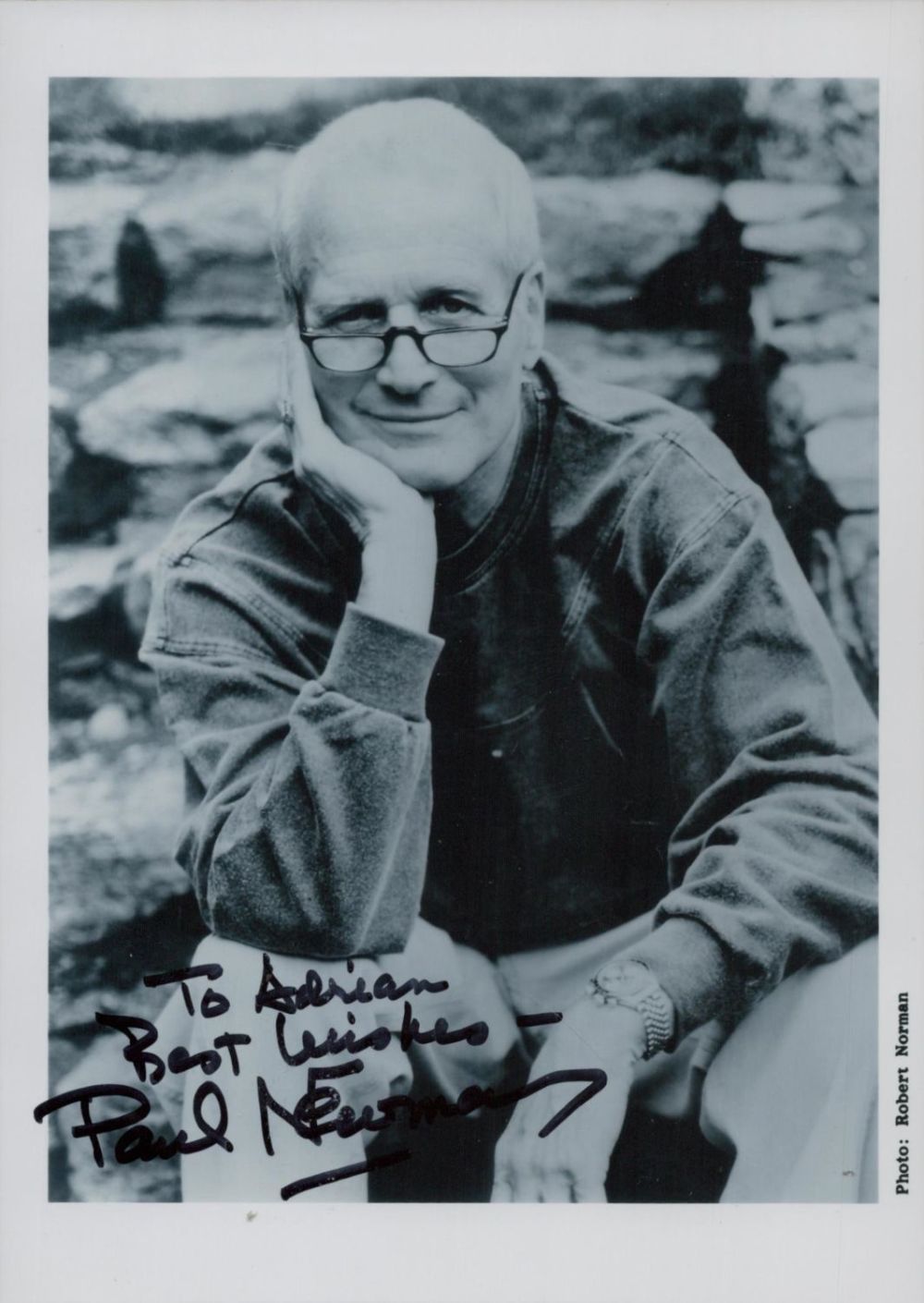 Lot 159: Paul Newman signed 7x5 inch black and white...