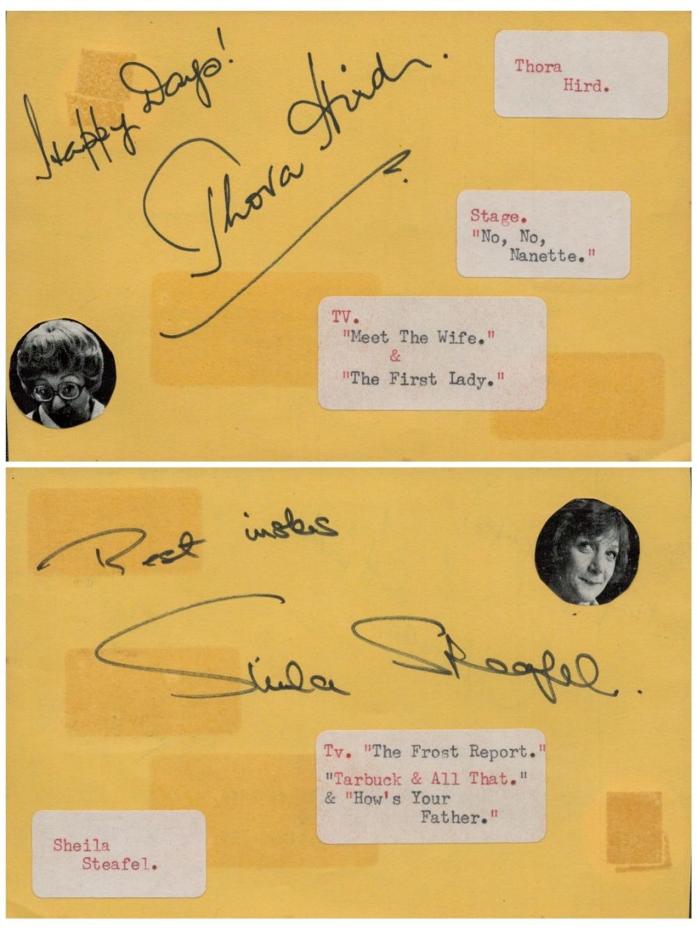 Lot 233: Thora Hird and on reverse Sheila Steafel signed...