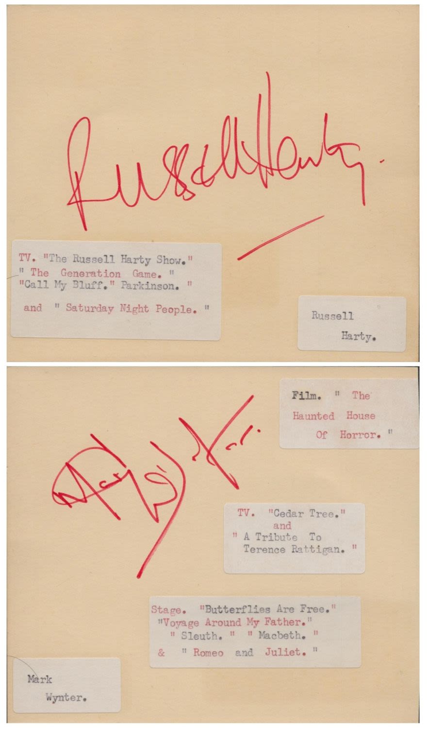 Lot 234: Russell Harty and on reverse Mark Wynter signed...
