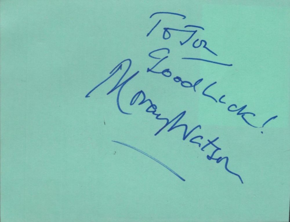 Lot 239: Moray Watson signed 5x4 turquoise album page. Good...