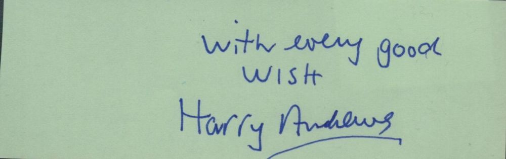 Lot 242: Harry Andrews signed 5x2 green album page cutout....