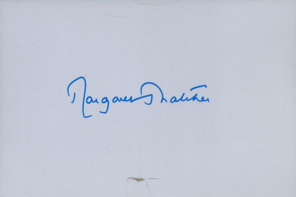 Lot 252: Margaret Thatcher signed 6x4 white album page. Good...