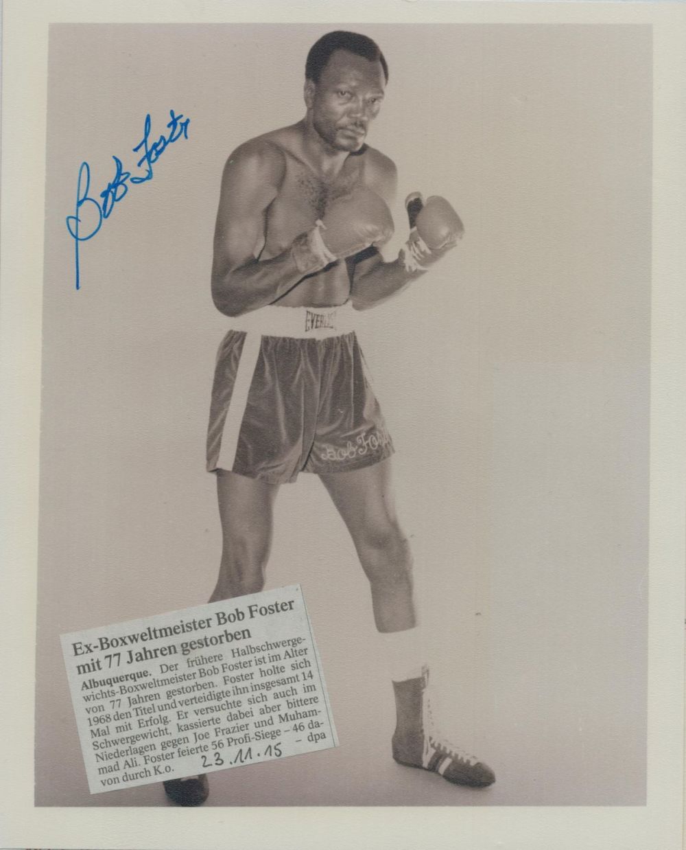Lot 283: Bob Foster signed 10x8 black and white photo....