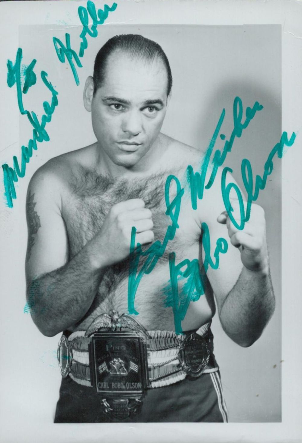 Lot 285: Bobo Olson signed 5x4 black and white photo....