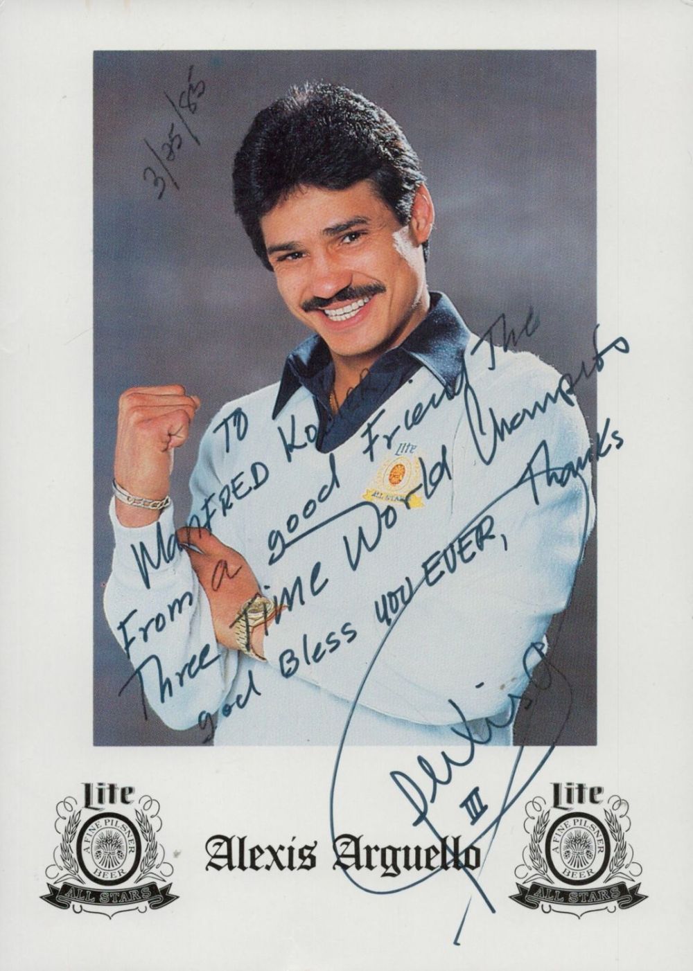 Lot 286: Alexis Arguello signed 7x5 colour photo. Good condition....