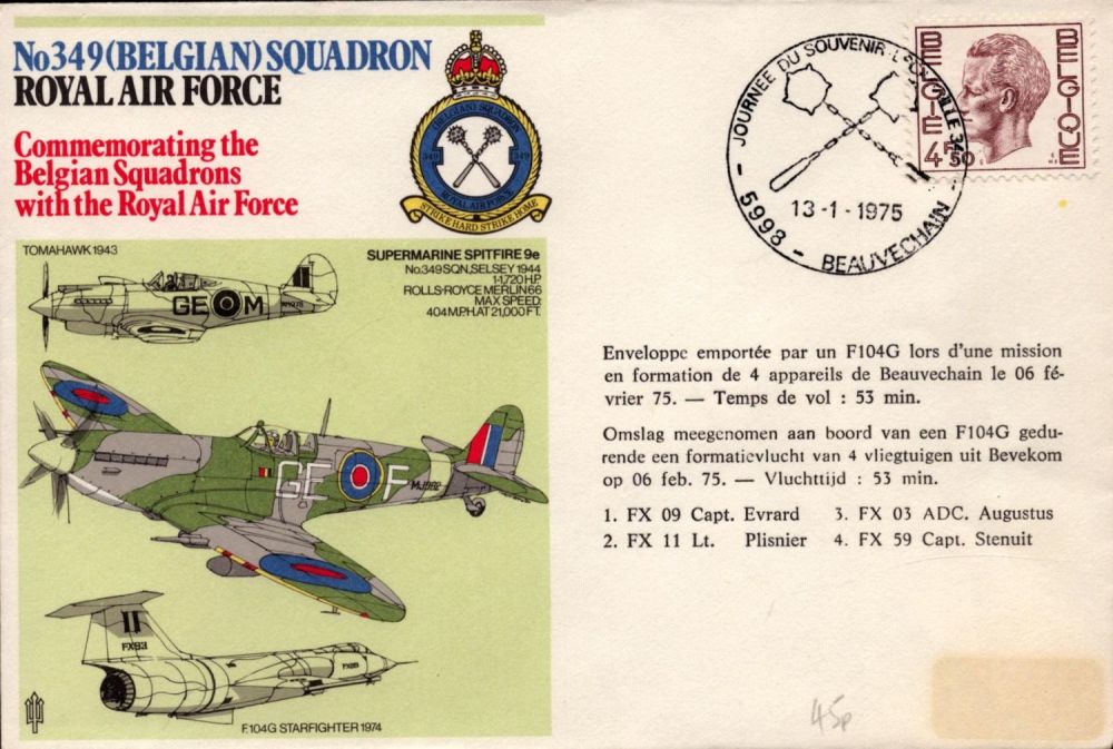 Lot 365: Aviation Flown FDC No.349 (Belgian) Squadron RAF, Commemorating...