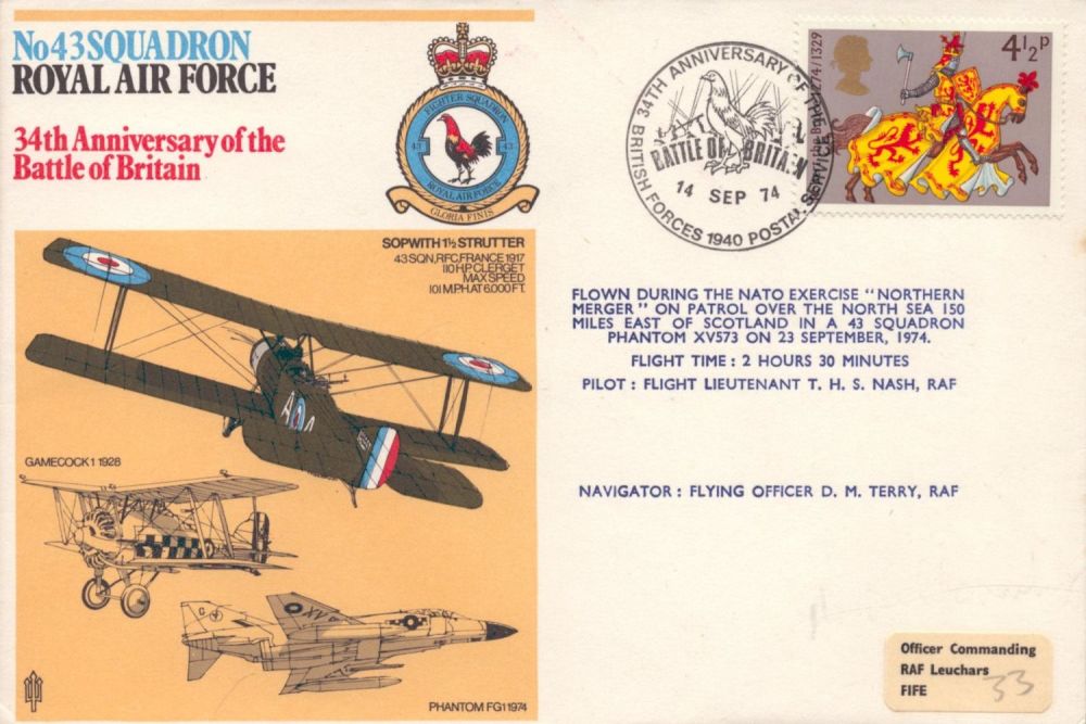 Lot 366: Aviation Flown FDC No.43 Squadron RAF, 34th Anniversary...
