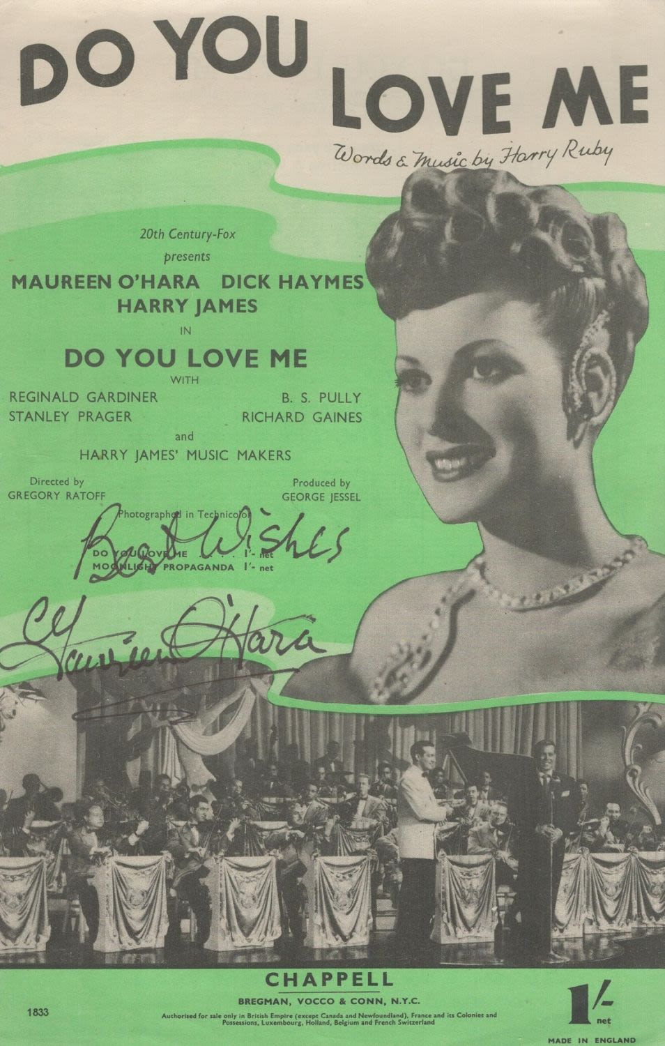 Lot 508: Maureen O'Hara signed Do You Love 10x6 inch...