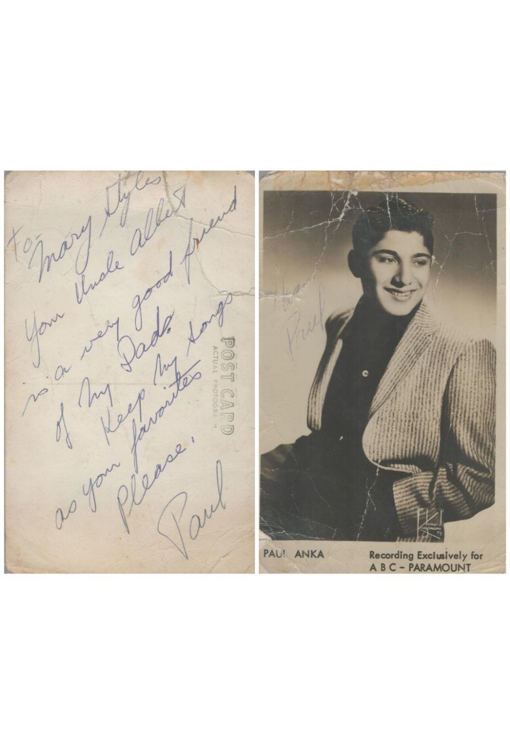Lot 549: Canadian Singer Paul Anka Signed 5x3 Vintage Exclusive...