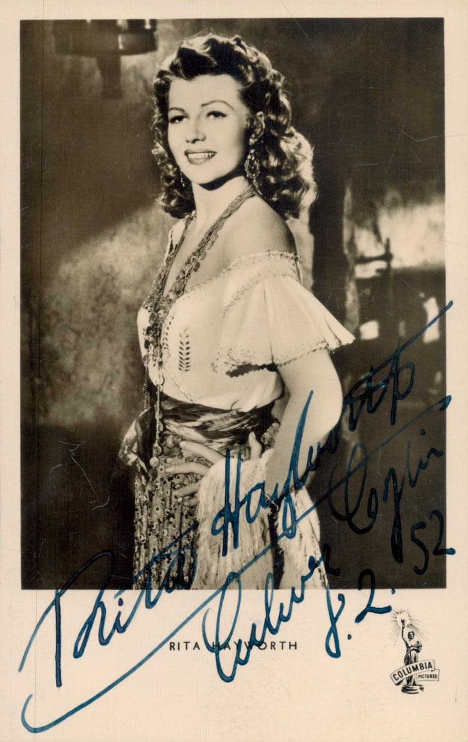 Lot 62: Rita Hayworth signed 6x4 inch black and white...