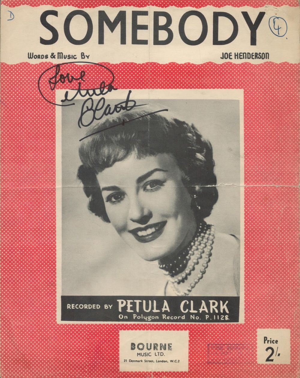 Lot 110: Petula Clark Singer Signed Vintage Sheet Music 'Somebody'....