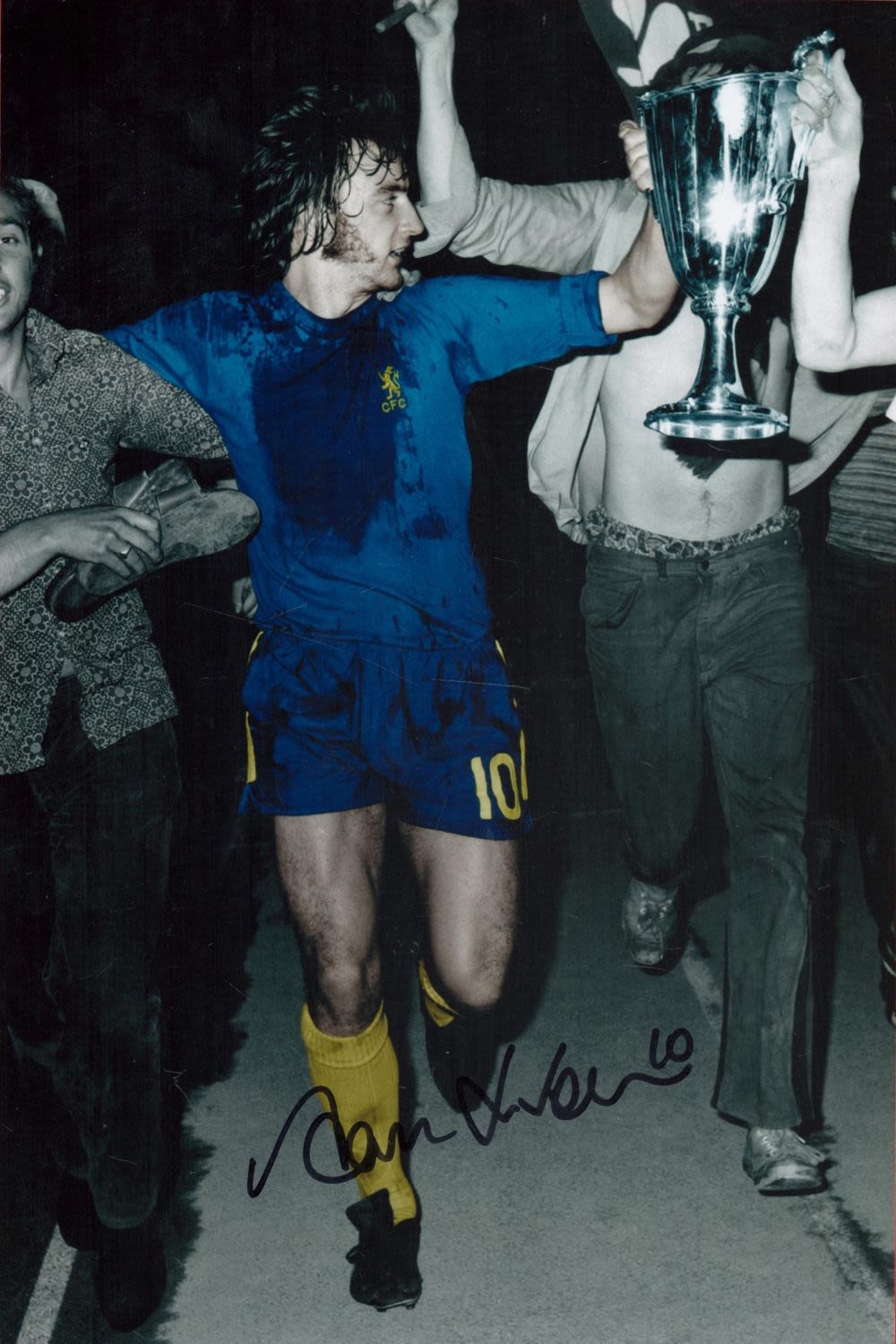 Lot 119: Alan Hudson signed 12x8 Chelsea F. C colourised...