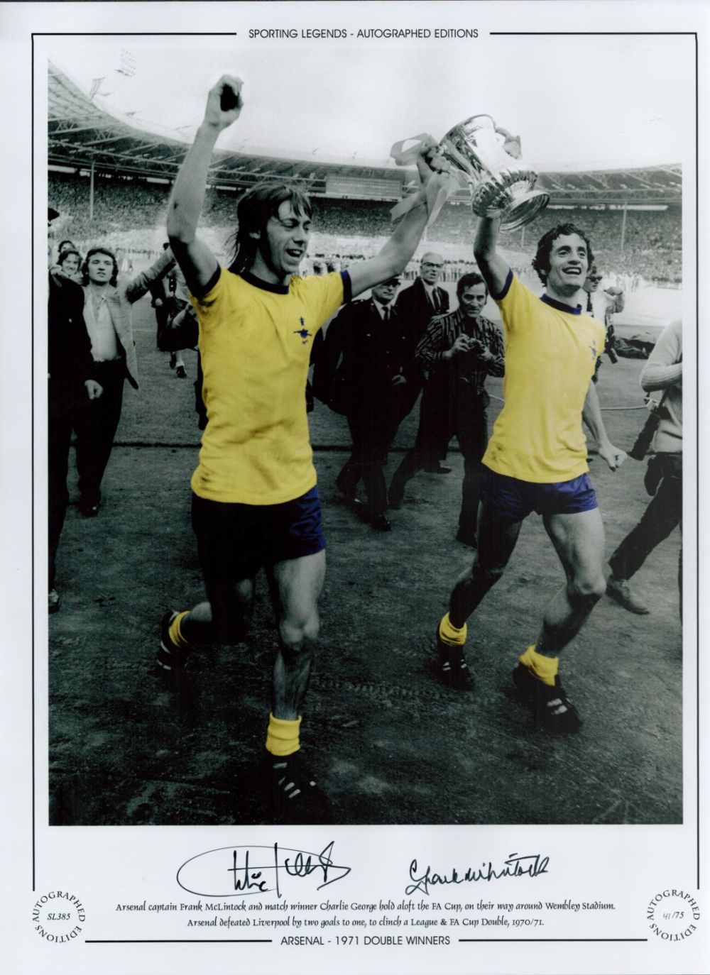 Lot 187: Frank McLintock and Charlie George Signed 16 x...