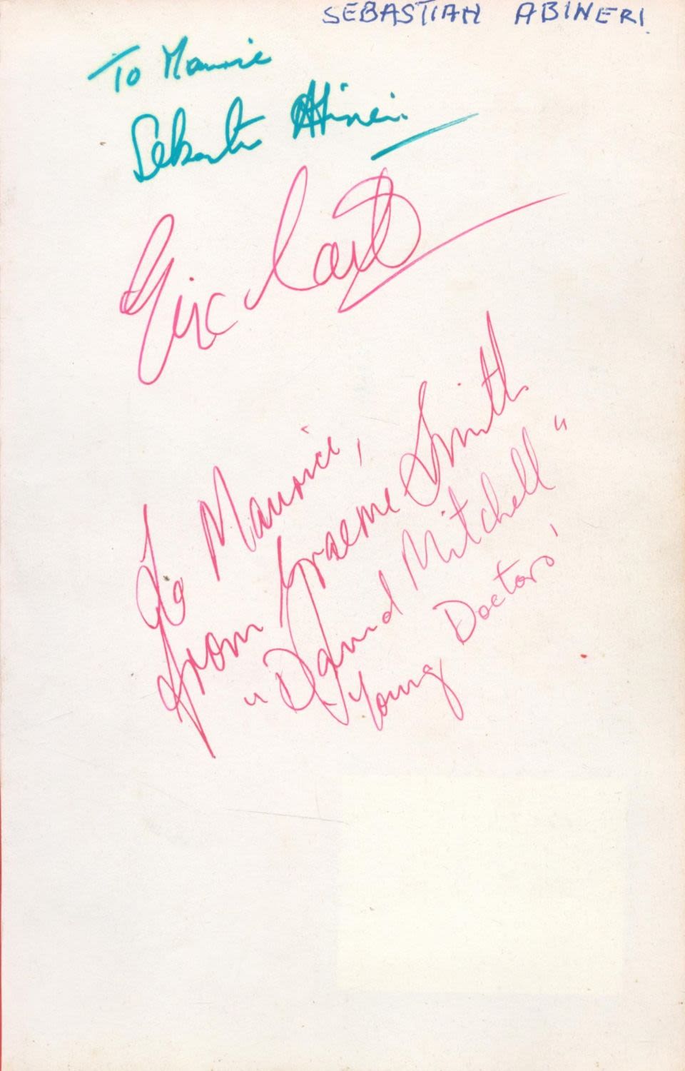 Lot 218: Actors, Sebastian Abineri and other signed page, dedicated...
