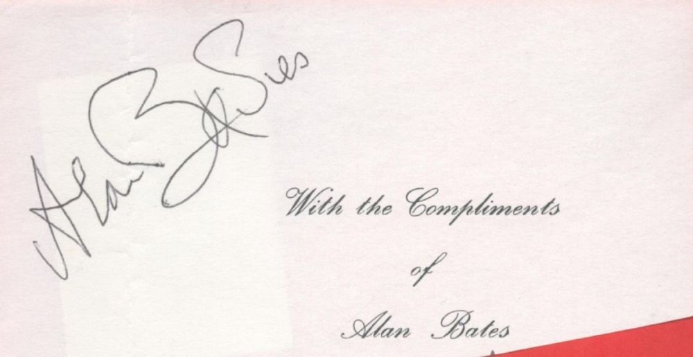 Lot 225: Actor, Alan Bates signed compliments slip with printed...
