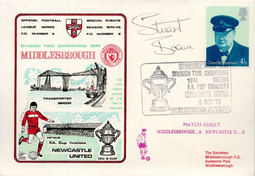 Lot 297: Stuart Boam Signed Middlesborough V Newcastle Utd FDC...